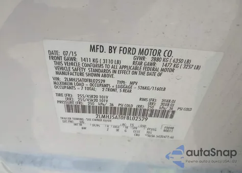 2015 Lincoln Mkt Ecoboost z USA, uszkodzony, nr VIN 2LMHJ5AT0FBL02529